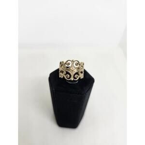 SARAH COV 1974 wide band gold tone filigree   sz 7